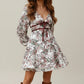 Kori America V-Neck Floral Print Long Sleeve Waist Tie Dress - DAVERRI FASHIONS