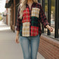 Kori America women’s plaid button-down shirt in red, green, beige patchwork cotton blend
