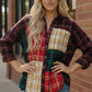 Kori America women’s patchwork plaid flannel shirt in red, green, beige