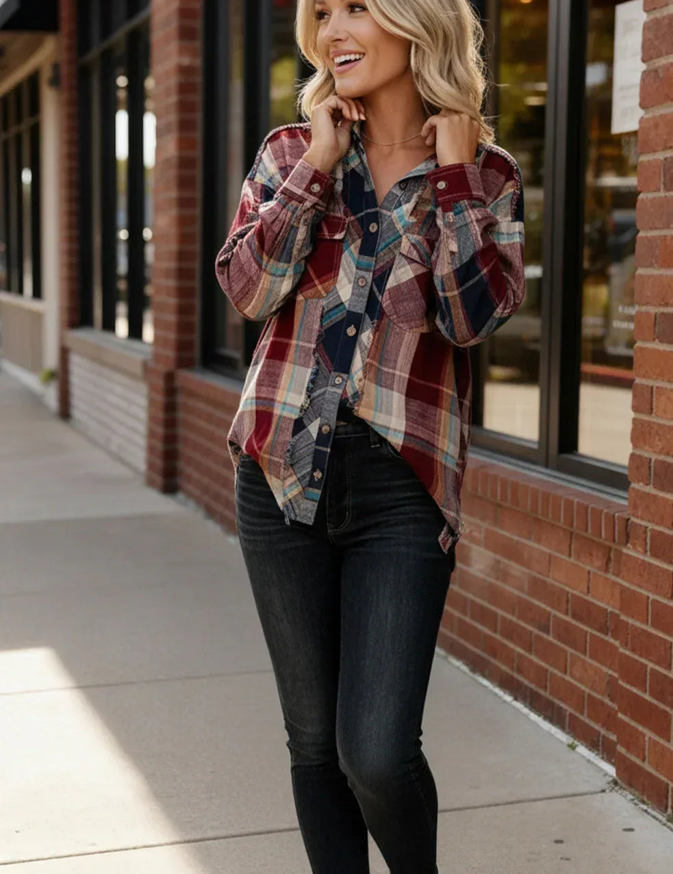 Kori America Button-Up Plaid Flannel Shirt - DAVERRI FASHIONS