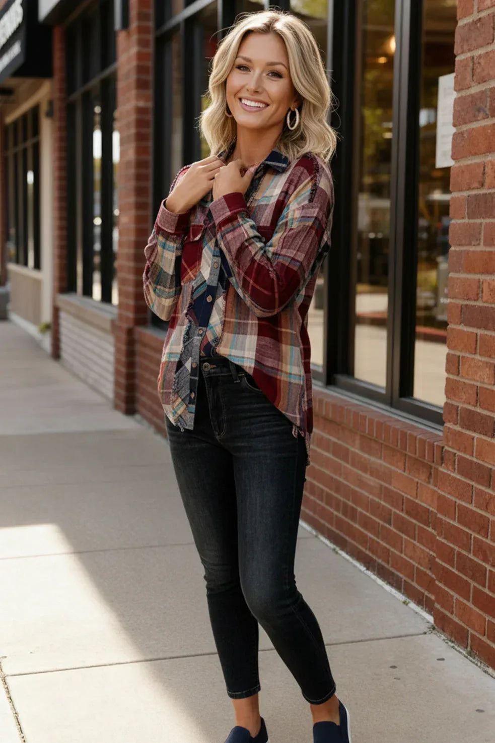 Kori America Button-Up Plaid Flannel Shirt - DAVERRI FASHIONS