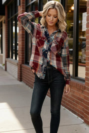 Kori America Button-Up Plaid Flannel Shirt - DAVERRI FASHIONS