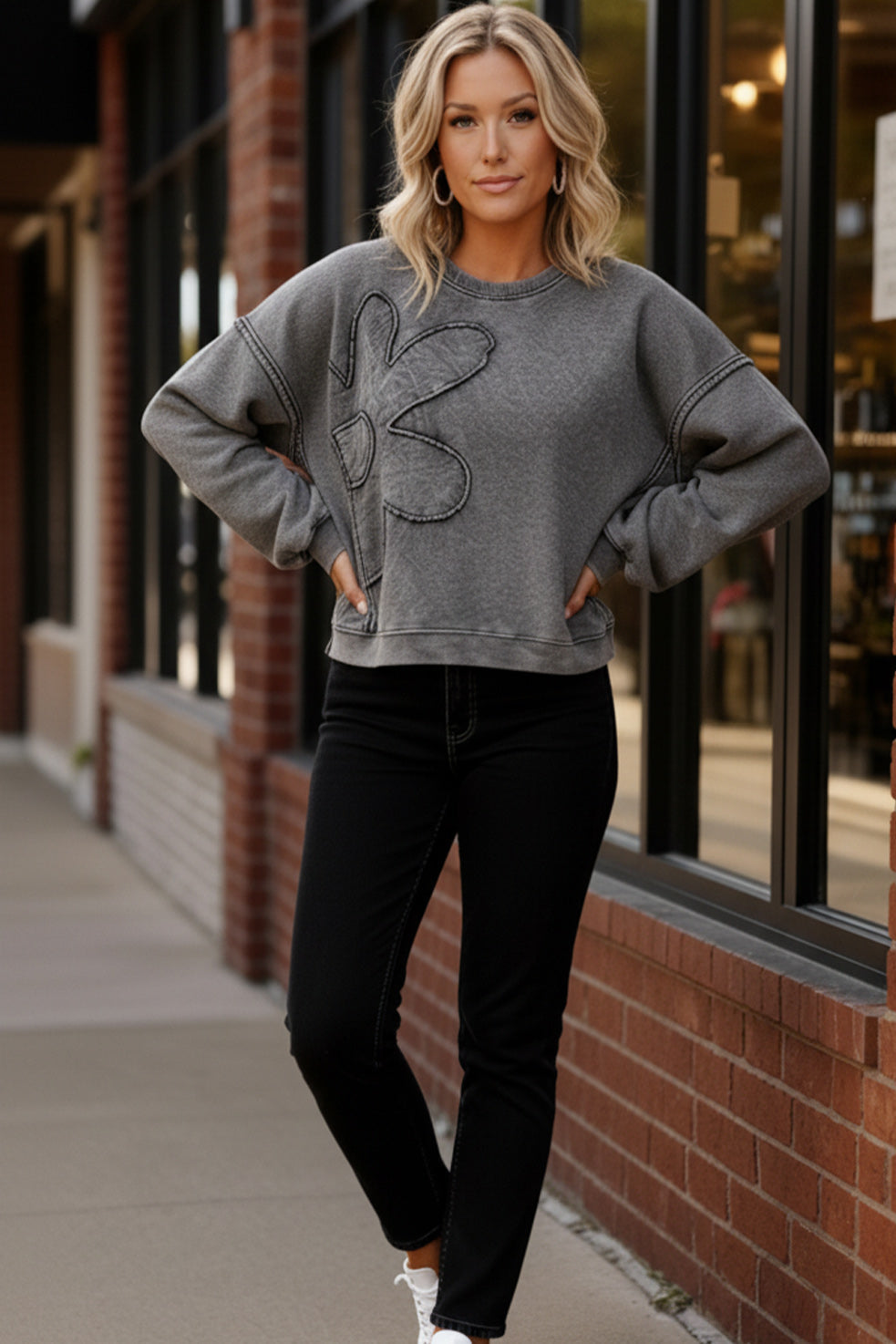 Grey Petal Pop Charcoal Pullover with Heart Design