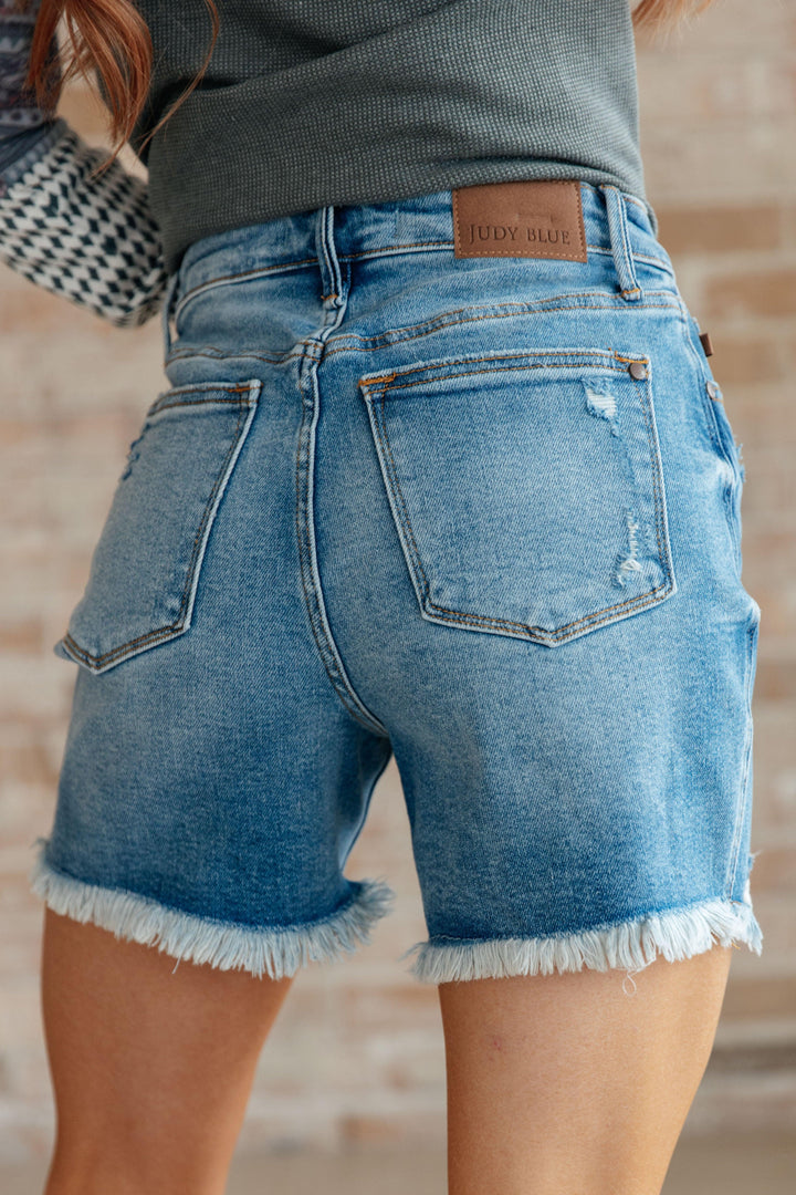 High Rise Button Fly Judy Blue Denim Cutoff Shorts Shorts