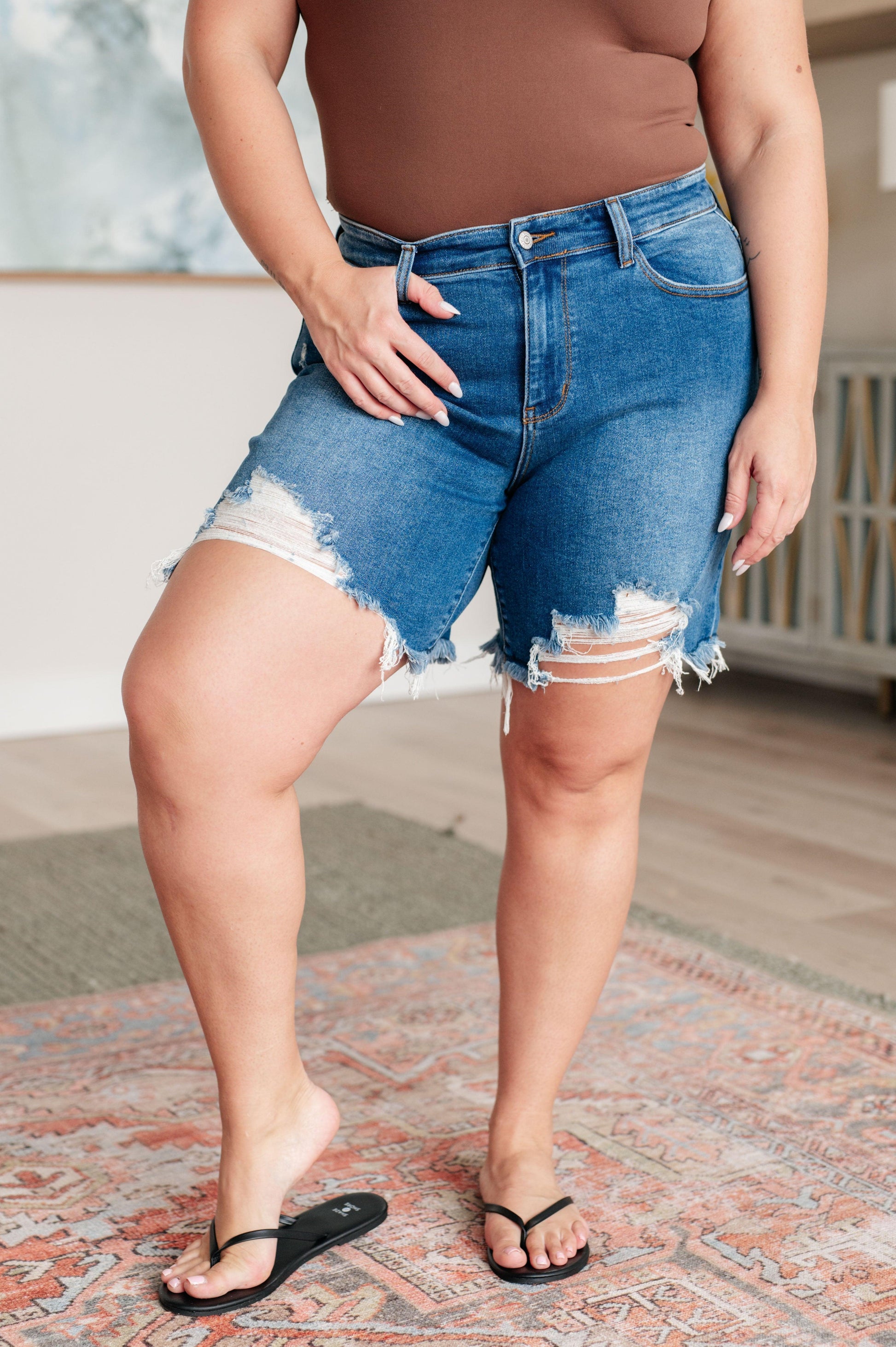 Judy Blue Kelsey Mid Rise Distressed Cutoff Shorts Denim Shorts