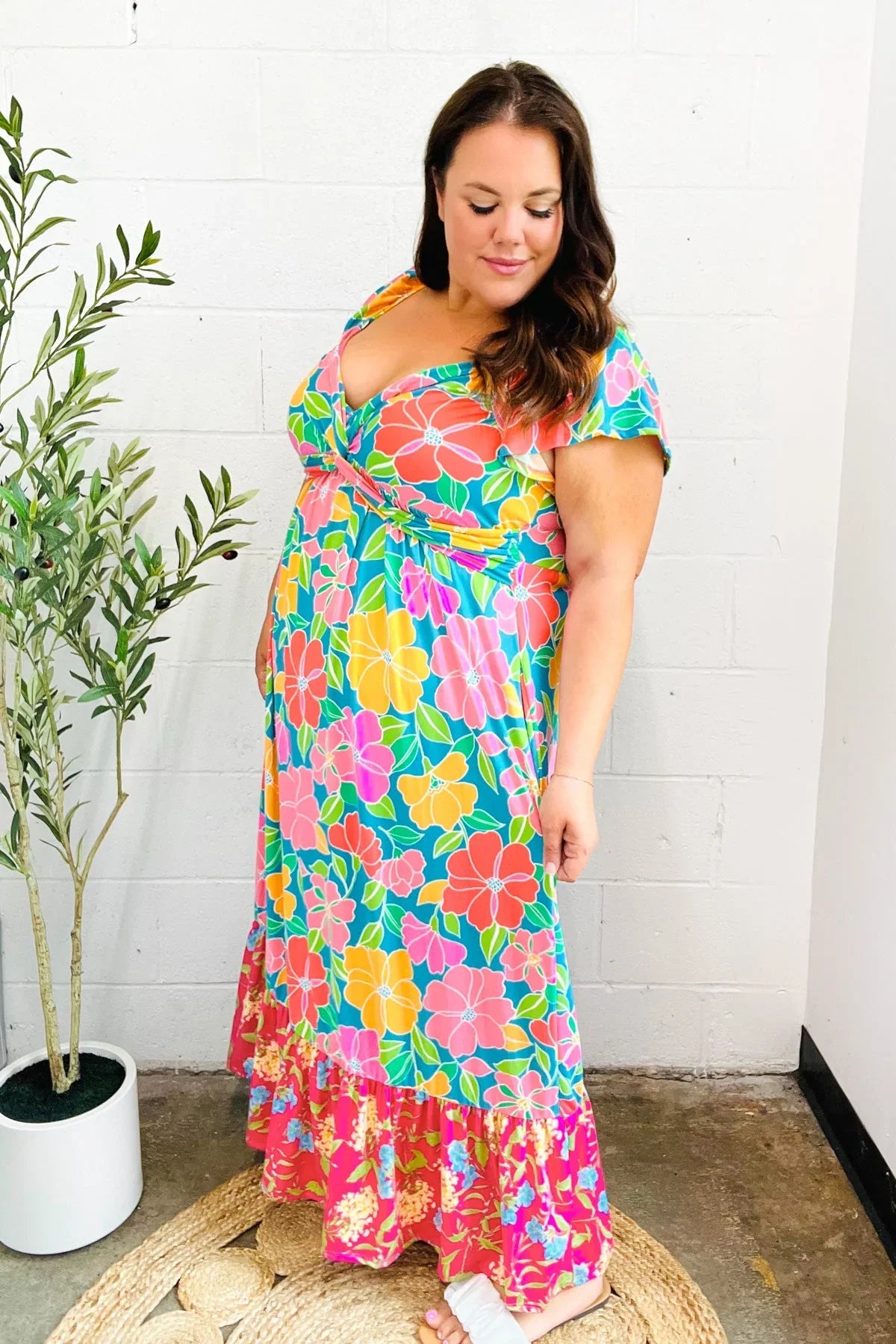 Vacay Vibes Blue Floral Print Sweetheart Twisted Neckline Maxi Dress | Daverri Fashions