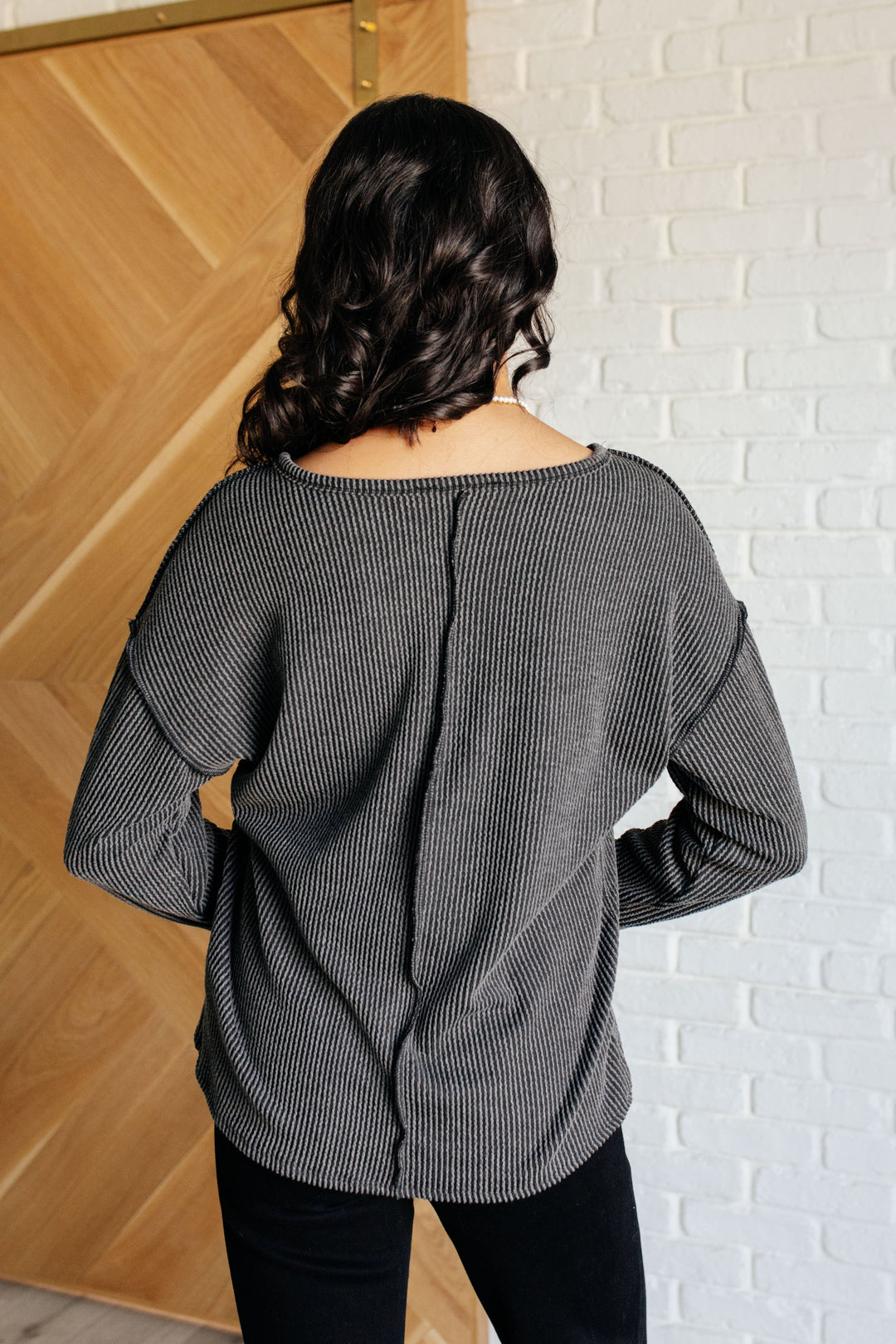 Kinda Sorta Ribbed Top in Charcoal Tops