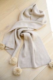 Knitted Fuzzy Pom Pom Scarf In Beige Accessories