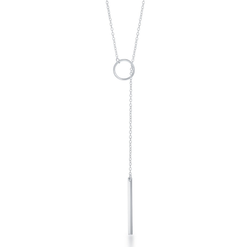 Sterling Silver Open Cricle with Vertical Hanging Bar Lariat Necklace Necklaces