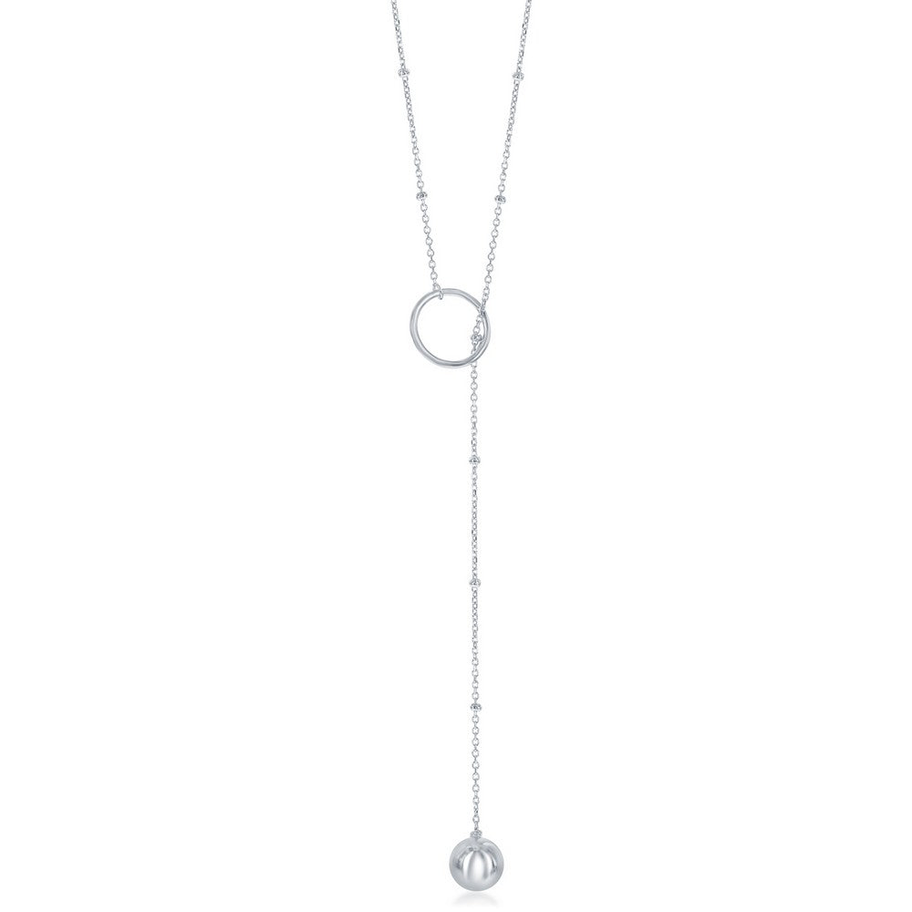 Sterling Silver Circle with Hanging Bead Beaded Lariat Necklace Necklaces