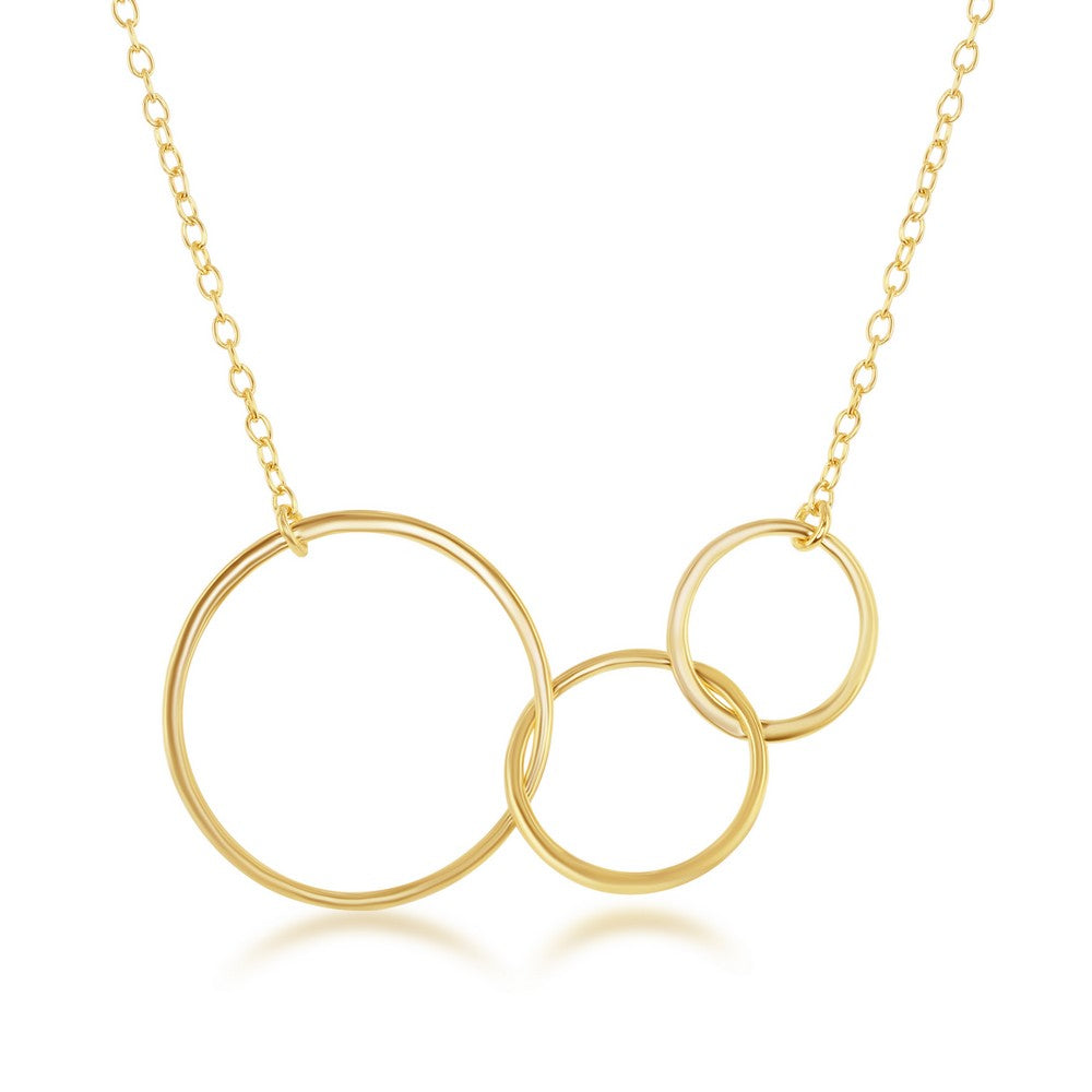 Sterling Silver Interlocking Graduating Three-Generation Open Circle Necklace - Gold Plated Necklaces