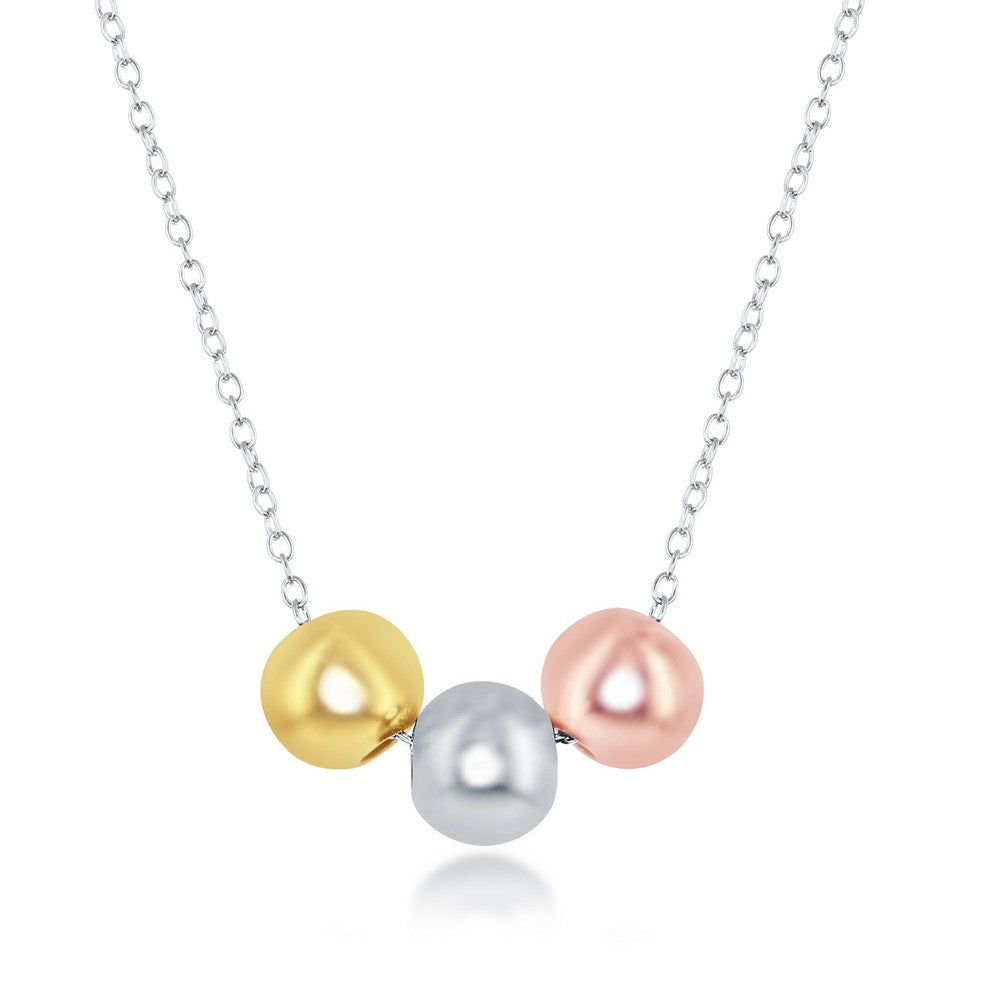 Sterling Silver Tri Color Beads Necklace Necklaces