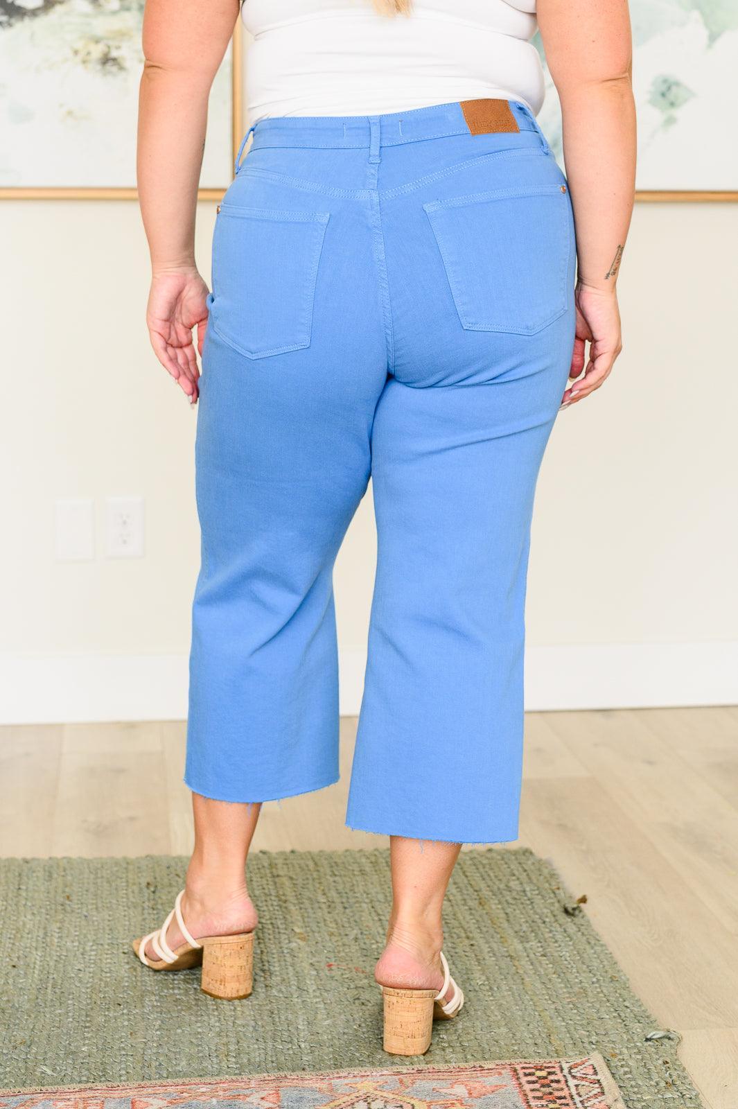 Lisa High Rise Control Top Wide Leg Crop Jeans in Sky Blue Jeans