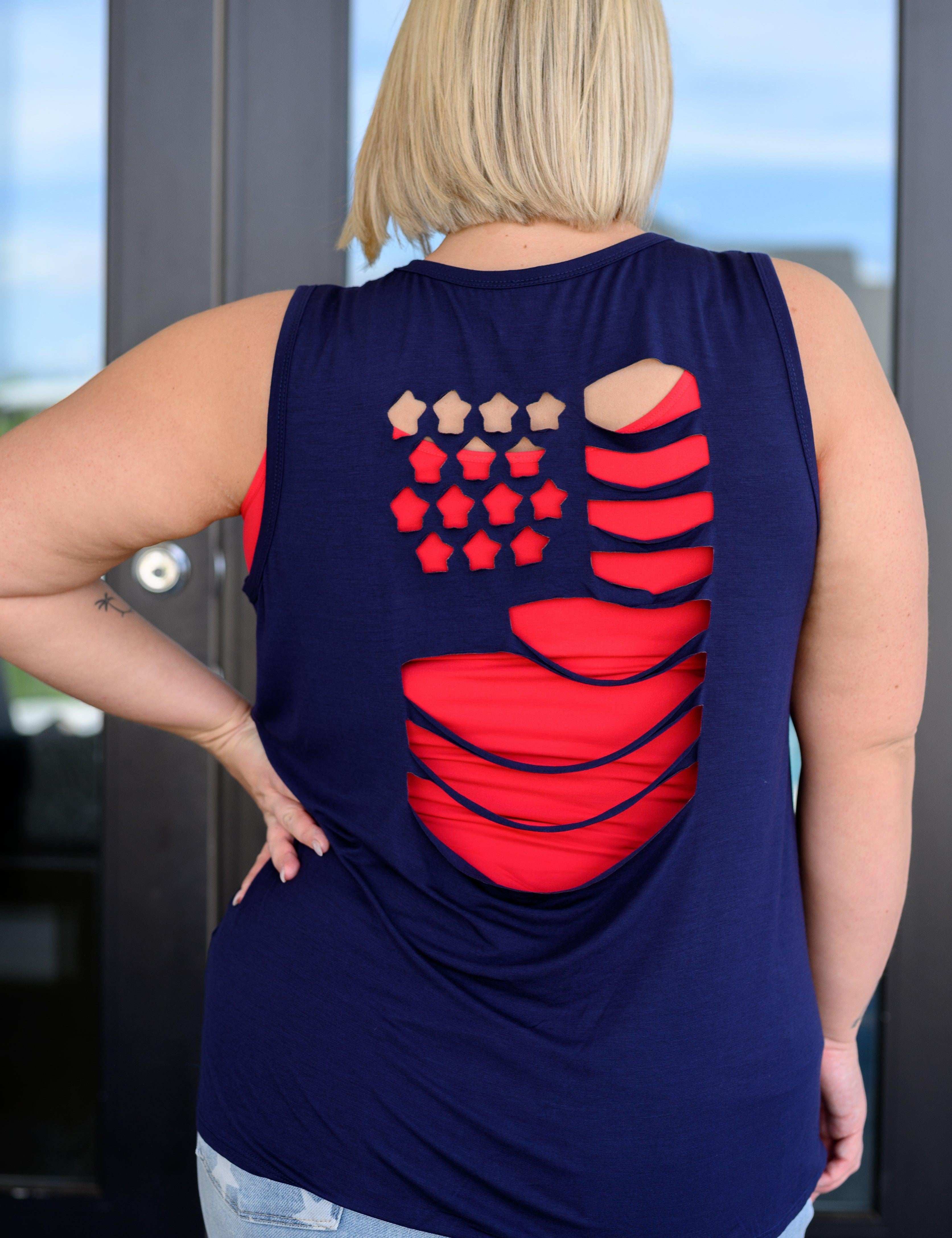 Land of the Free Tank in Navy Shirts & Tops