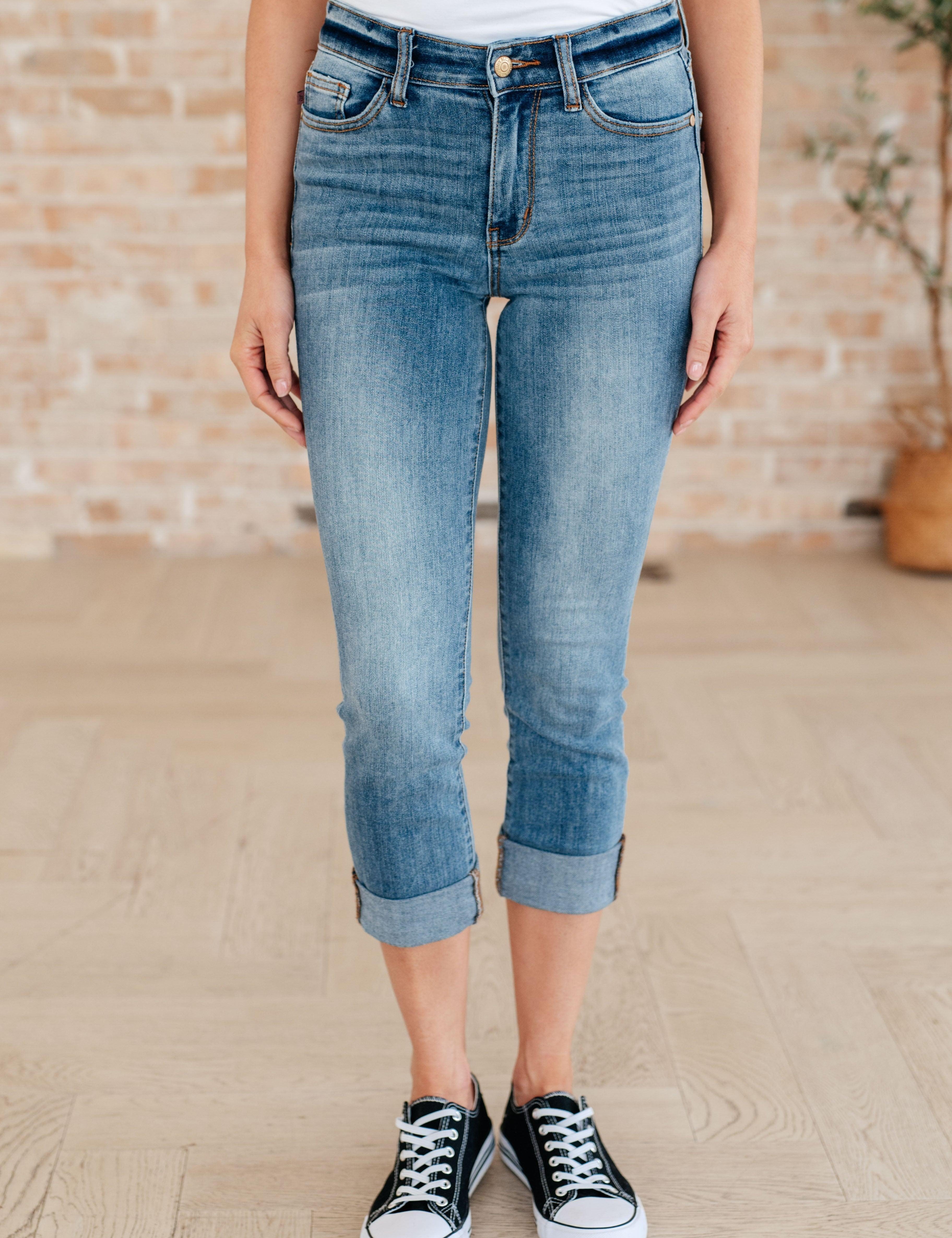 Judy Blue Laura Mid Rise Cuffed Skinny Capri Jeans | Jeans Daverri Fashions