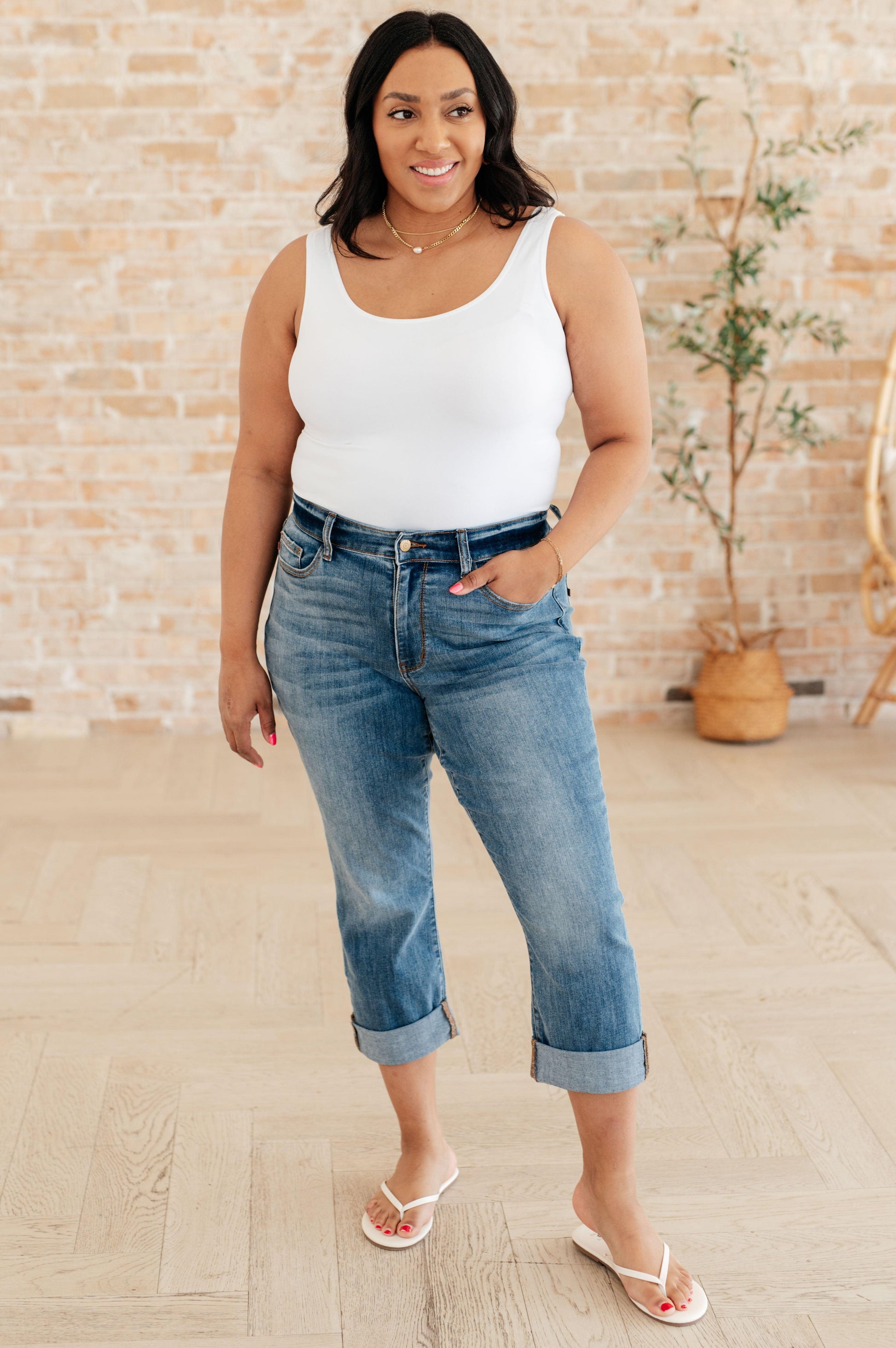 Judy Blue Laura Mid Rise Cuffed Skinny Capri Jeans Jeans