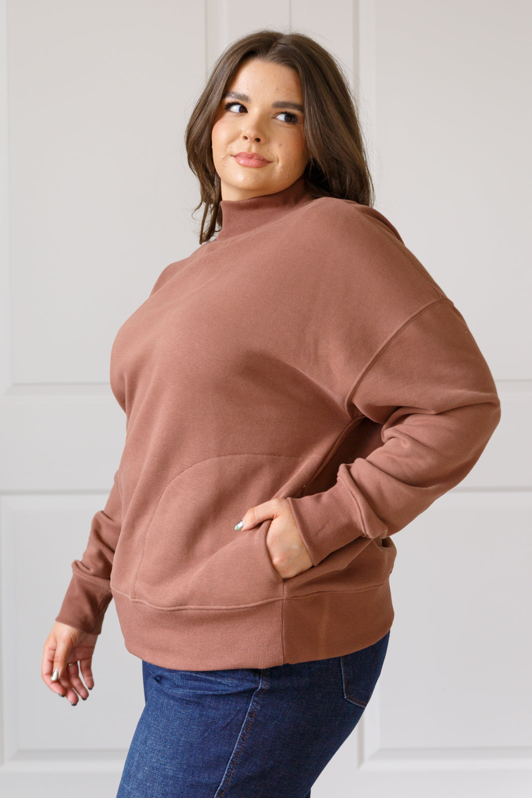 Very J Mock Neck Sweatshirt Cocoa | Sweatshirts Daverri Fashions