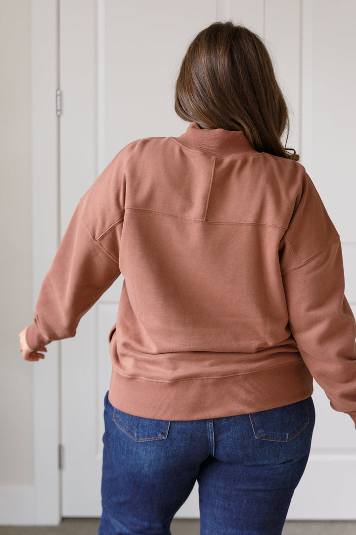 Make No Mistake Mock Neck Pullover in Cocoa | Tops Daverri Fashions