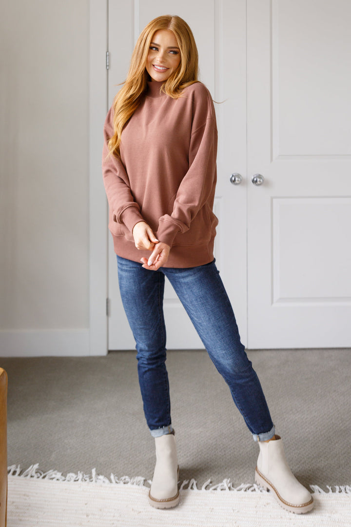 Make No Mistake Mock Neck Pullover in Cocoa | Tops Daverri Fashions