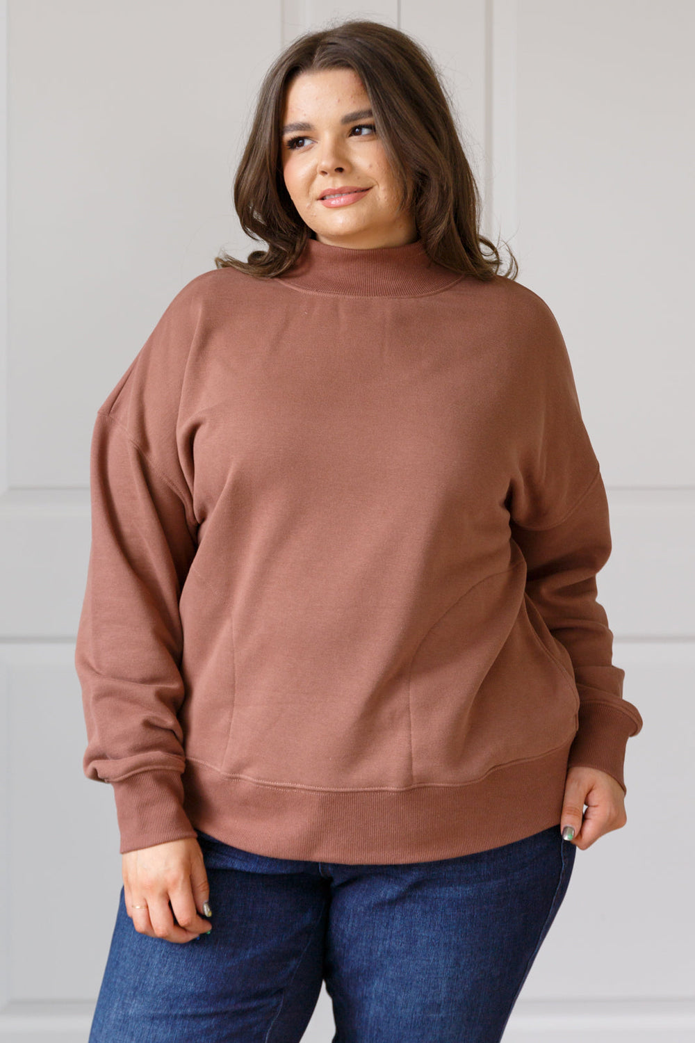 Make No Mistake Mock Neck Pullover in Cocoa | Tops Daverri Fashions