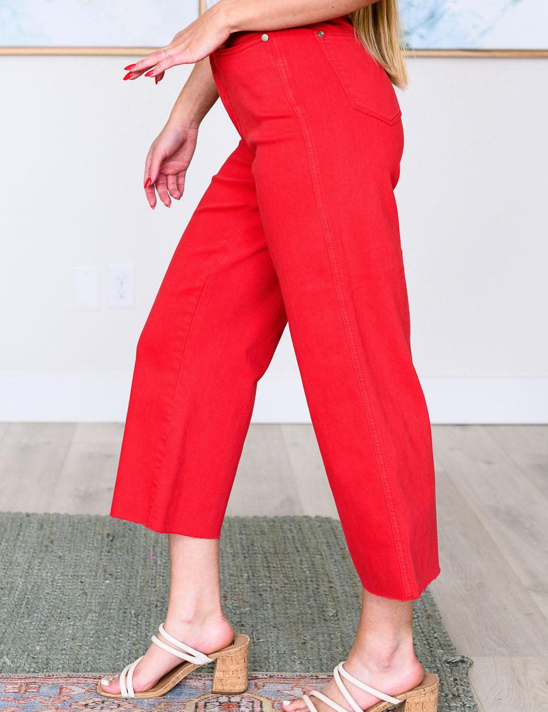 Red High Rise Control Top Wide Leg Crop Jeans Jeans