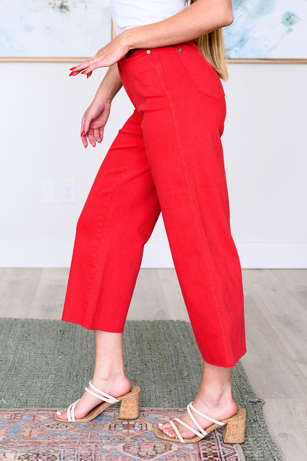 Red High Rise Control Top Wide Leg Crop Jeans Jeans