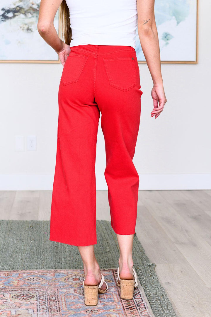 Red High Rise Control Top Wide Leg Crop Jeans Jeans