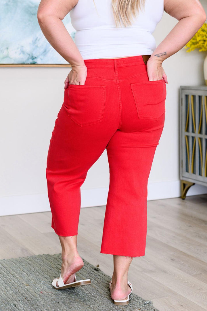 Red High Rise Control Top Wide Leg Crop Jeans Jeans