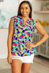 Lizzy Flutter Sleeve Top in Royal and Magenta Mod Floral Tops