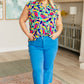 Lizzy Flutter Sleeve Top in Royal and Magenta Mod Floral Tops