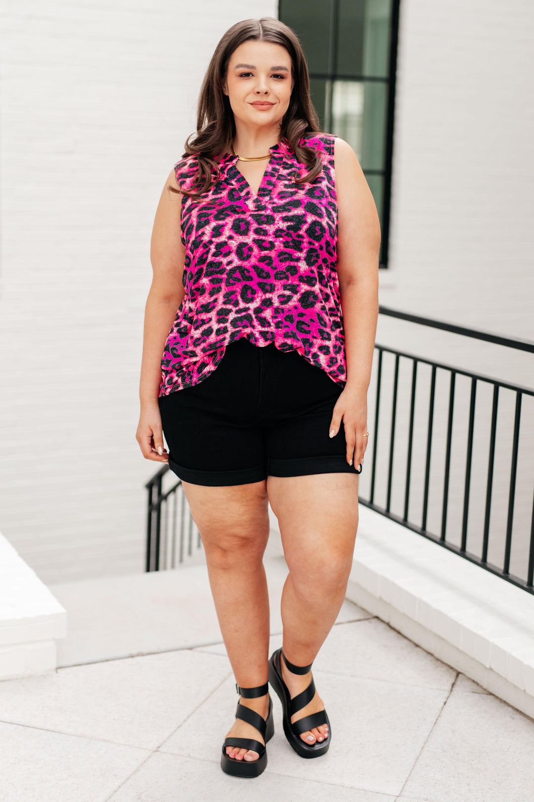 Lizzy Tank Top in Pink Multi Leopard Tops