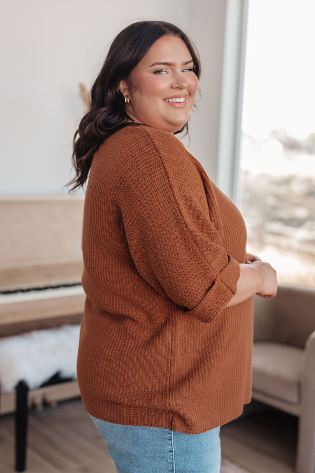 Lotta Love Knitted Sweater Top in Rust | Tops Daverri Fashions