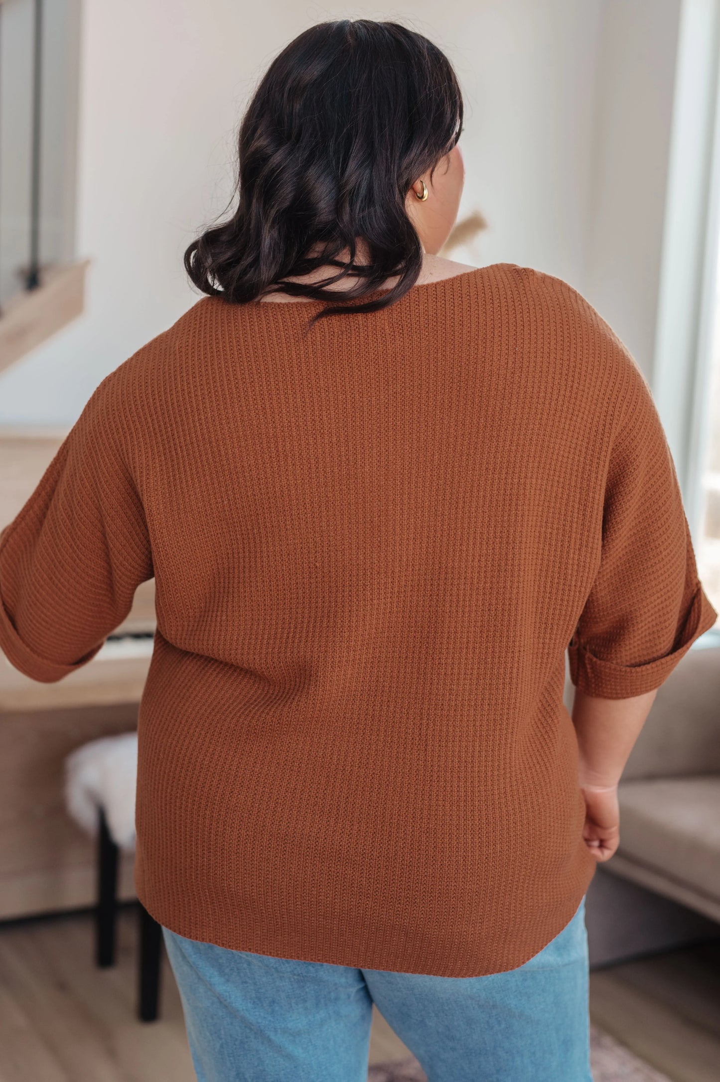 Rust Lotta Love Knitted Sweater Top with brown texture