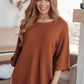 Rust Lotta Love knitted sweater top with ribbed knit, three-quarter sleeves, round neckline