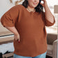 Plus size rust brown ribbed Lotta Love knitted sweater with rolled sleeves