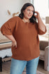Plus size rust brown ribbed Lotta Love knitted sweater with rolled sleeves