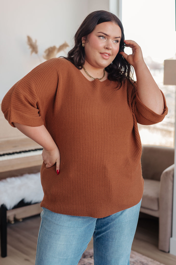 Lotta Love Knitted Sweater Top in Rust | Tops Daverri Fashions