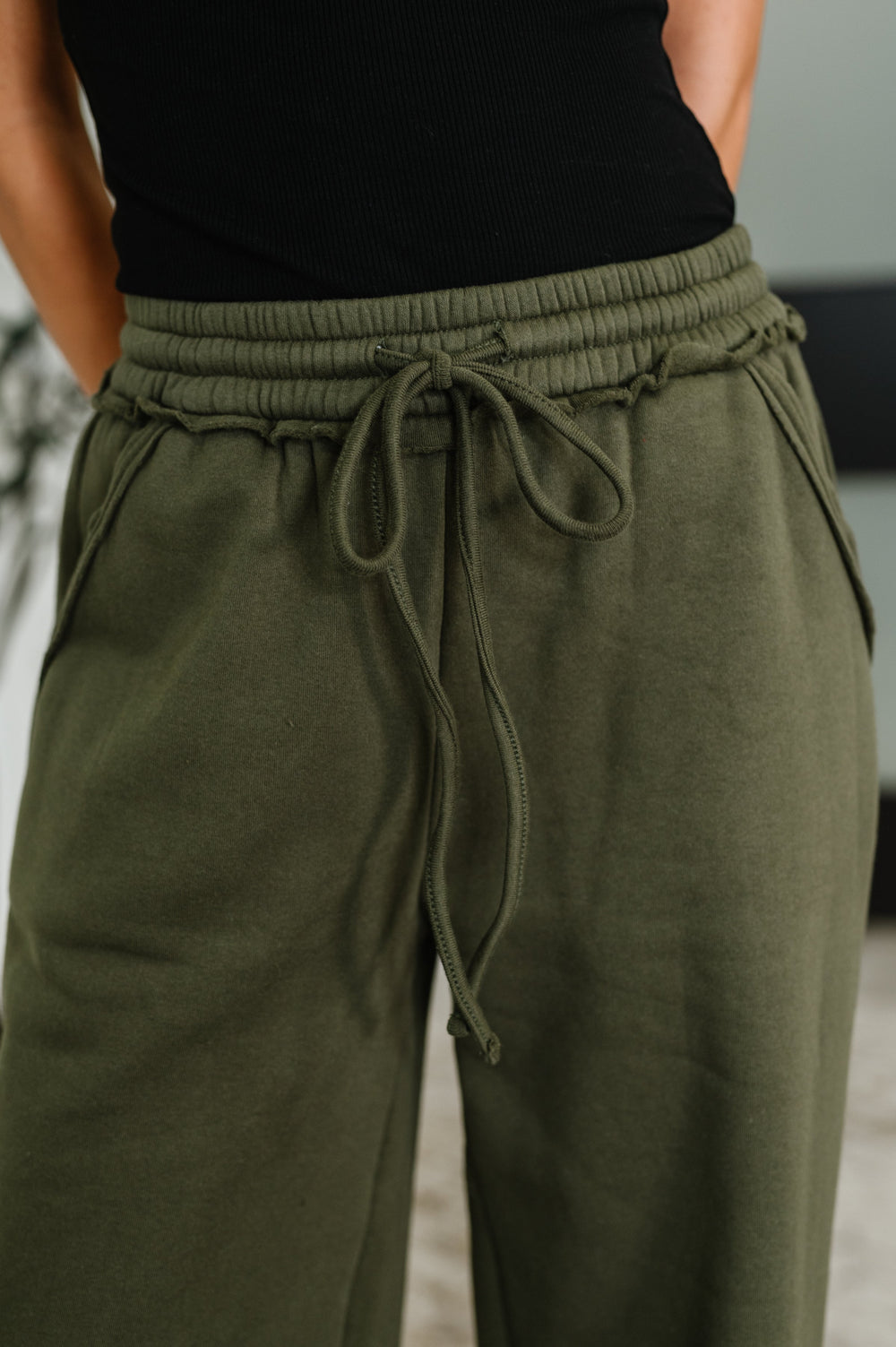 Lounge Line Wide Leg Sweats in Dark Olive | Womens Daverri Fashions