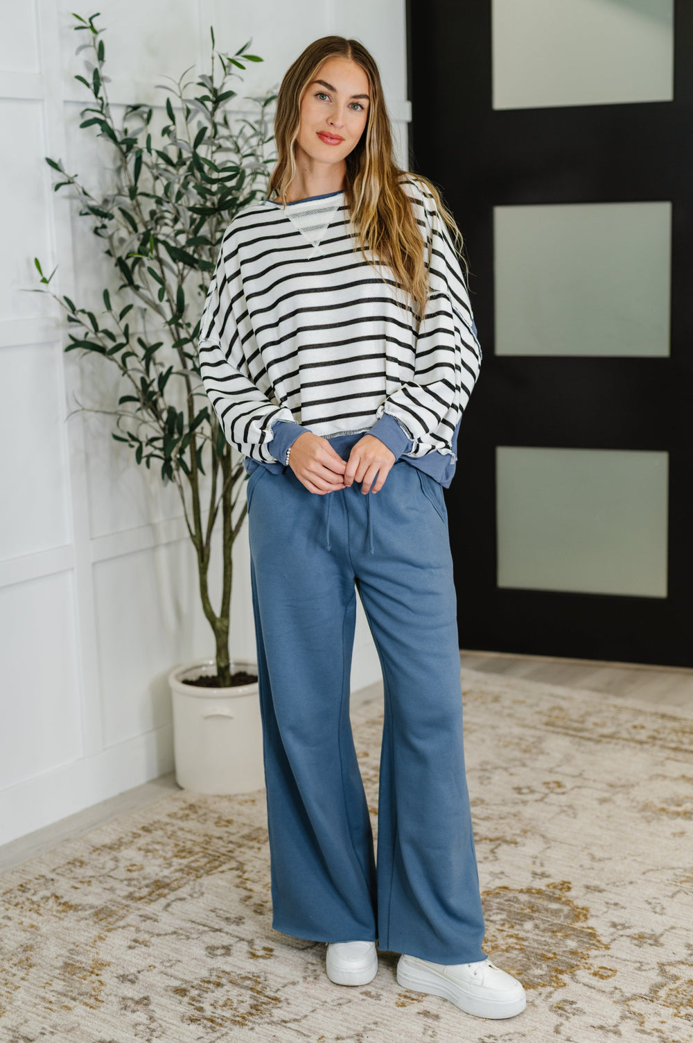 Lounge Line Wide Leg Sweats in Dusty Blue | Womens Daverri Fashions