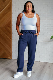 Lysa Satin Stripe Lounge Pants in Smoky Navy Athleisure