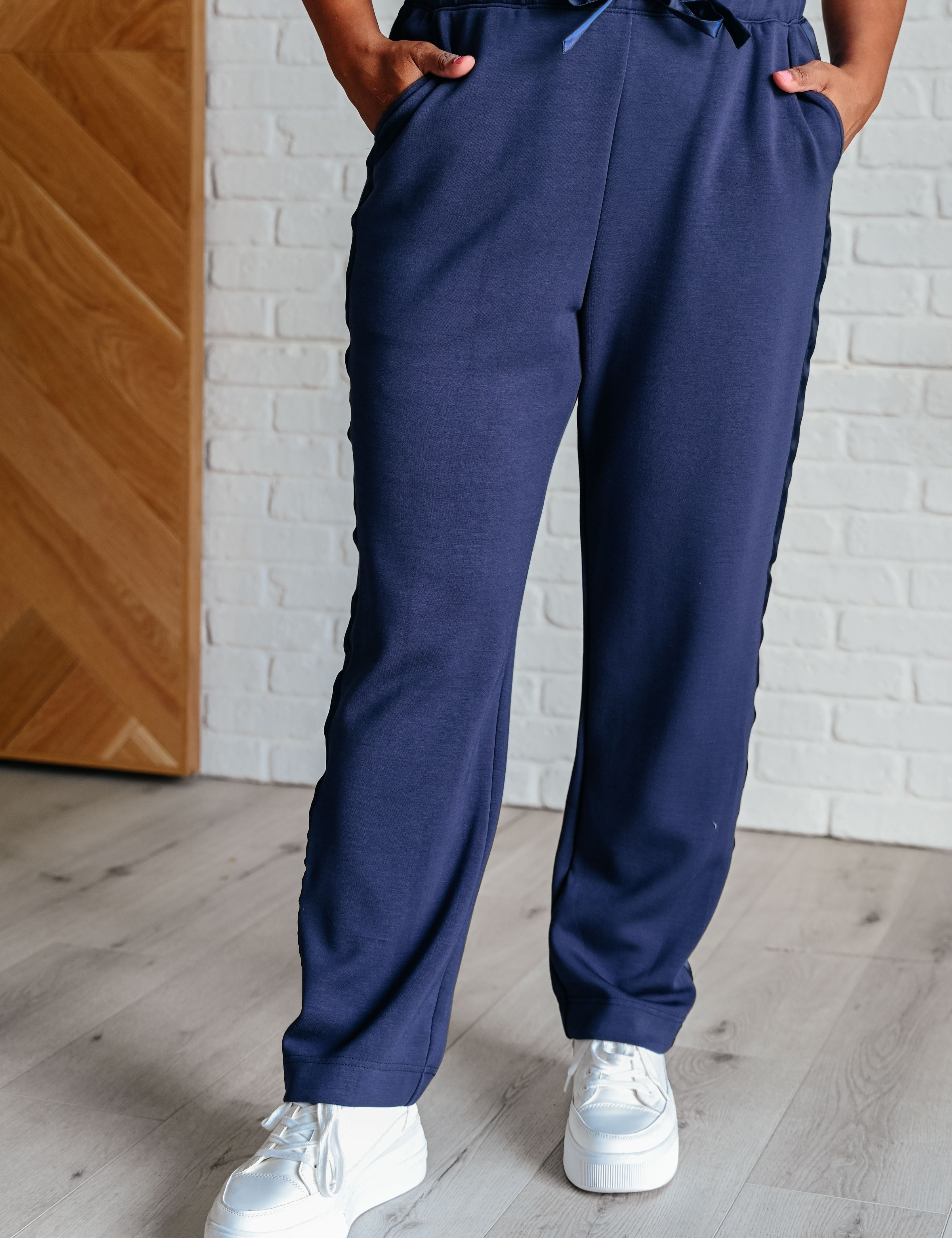 Lysa Satin Stripe Lounge Pants in Smoky Navy Athleisure