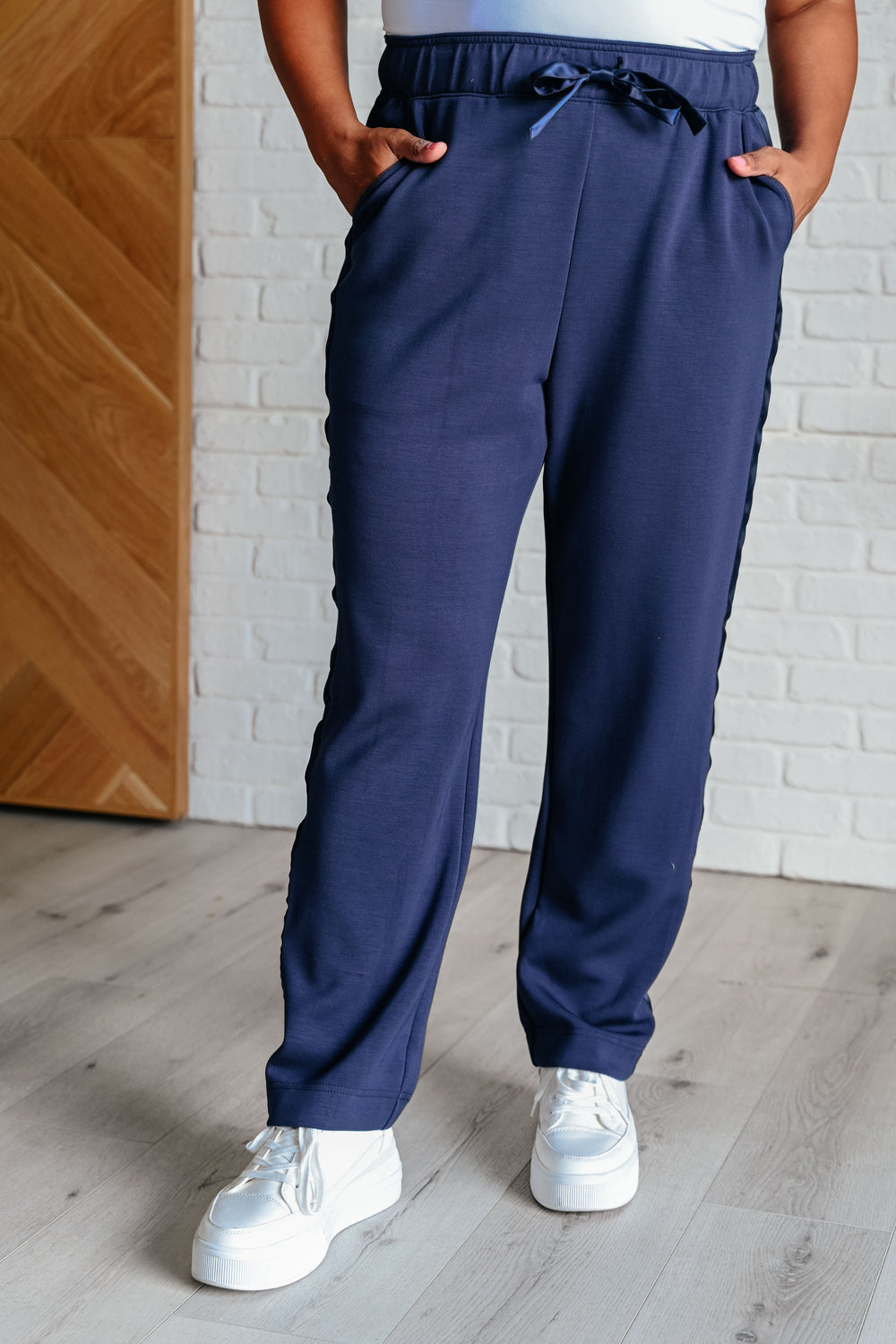 Lysa Satin Stripe Lounge Pants in Smoky Navy Athleisure