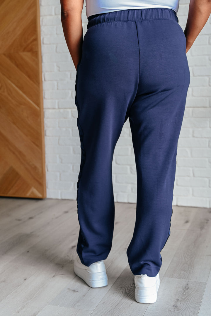 Lysa Satin Stripe Lounge Pants in Smoky Navy Athleisure