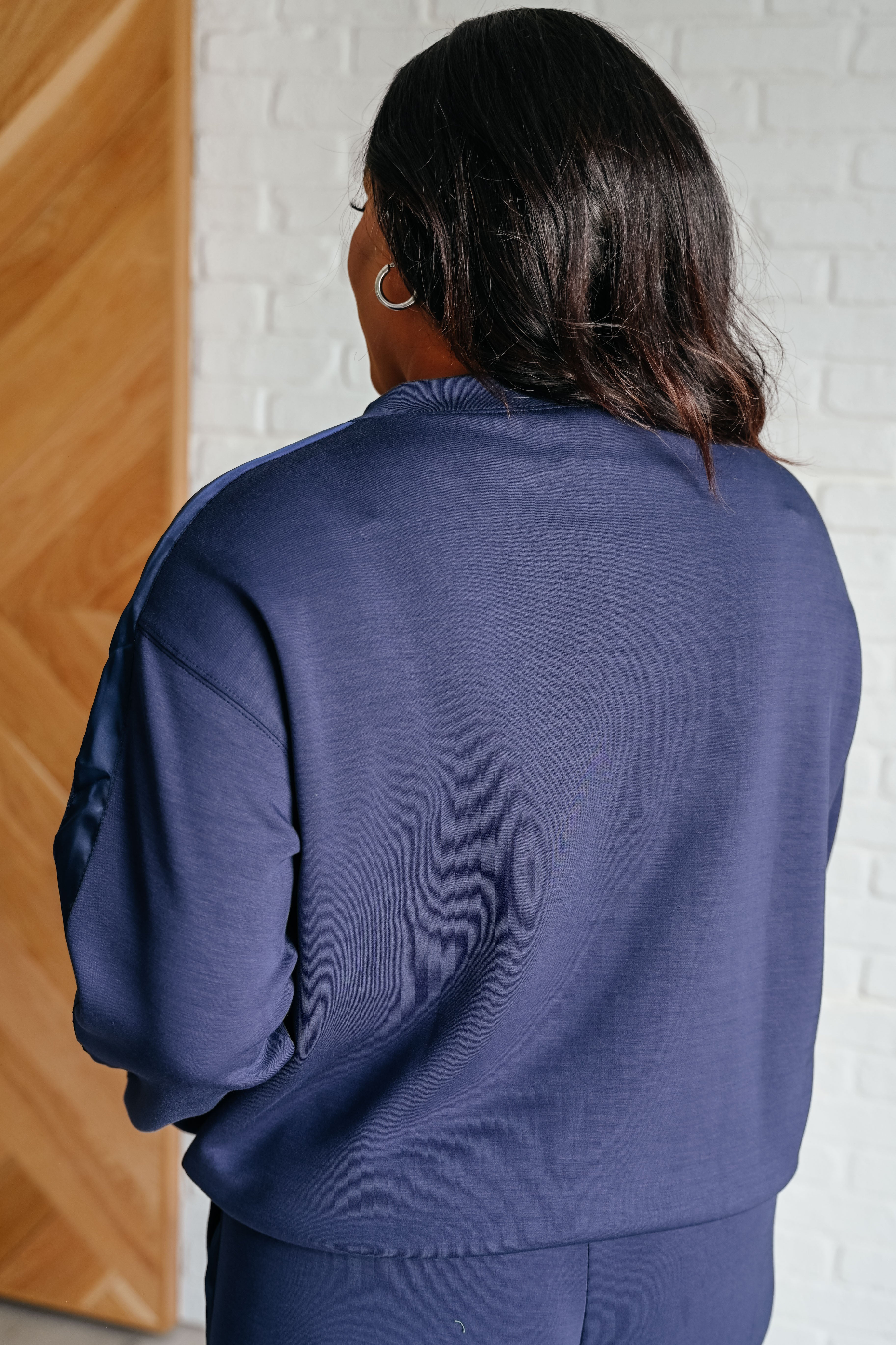 Lysa Satin Stripe Pullover in Smoky Navy Athleisure