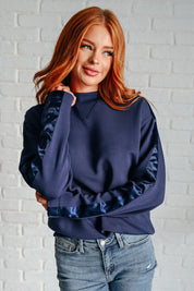 Lysa Satin Stripe Pullover in Smoky Navy Athleisure