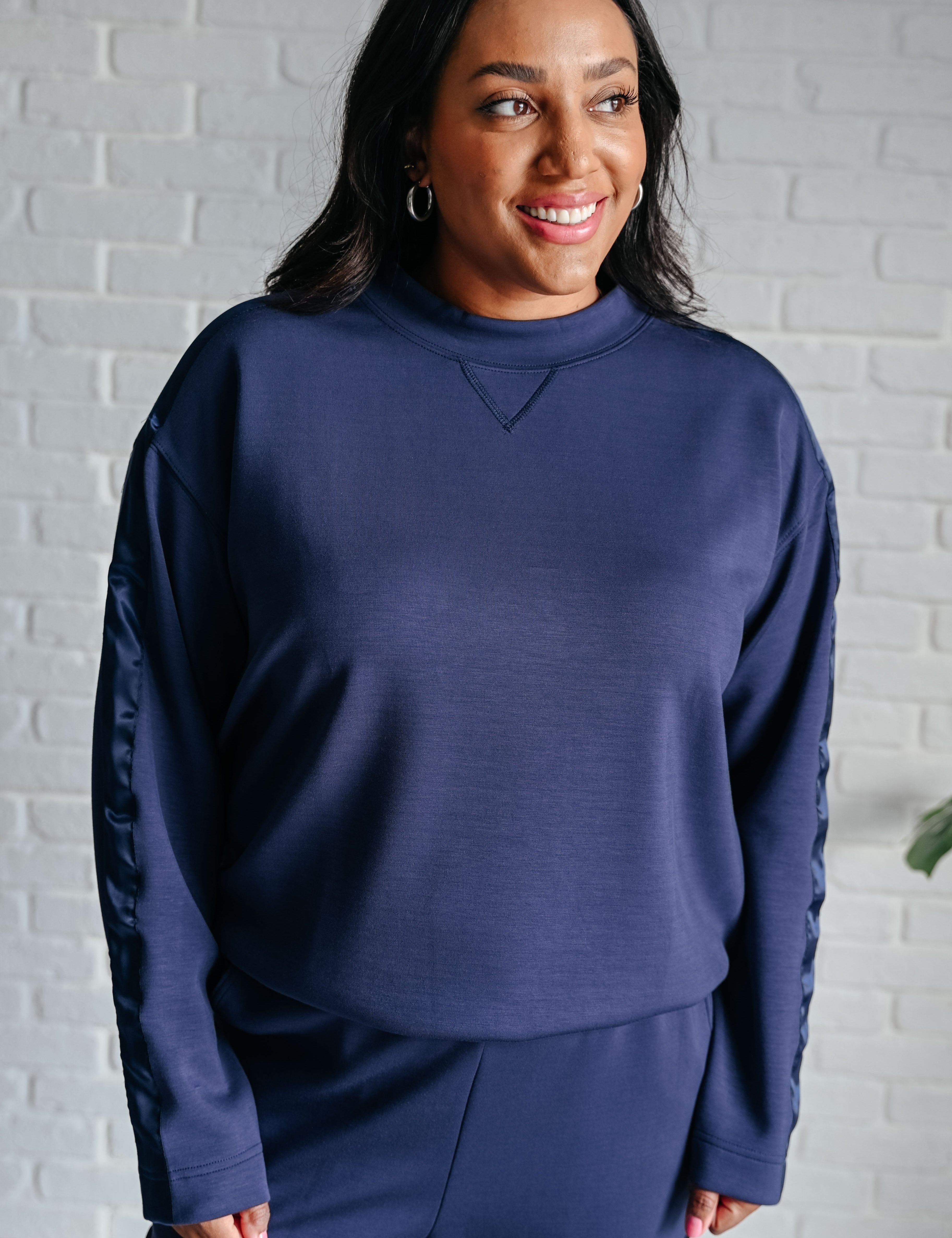 Lysa Satin Stripe Pullover in Smoky Navy Athleisure