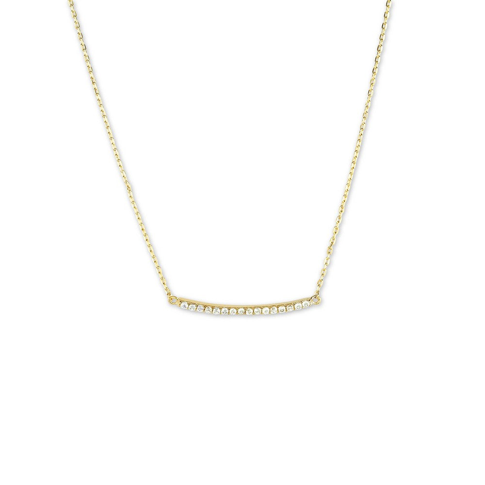 Sterling Silver CZ Curved Bar Necklace - Gold Plated Necklaces