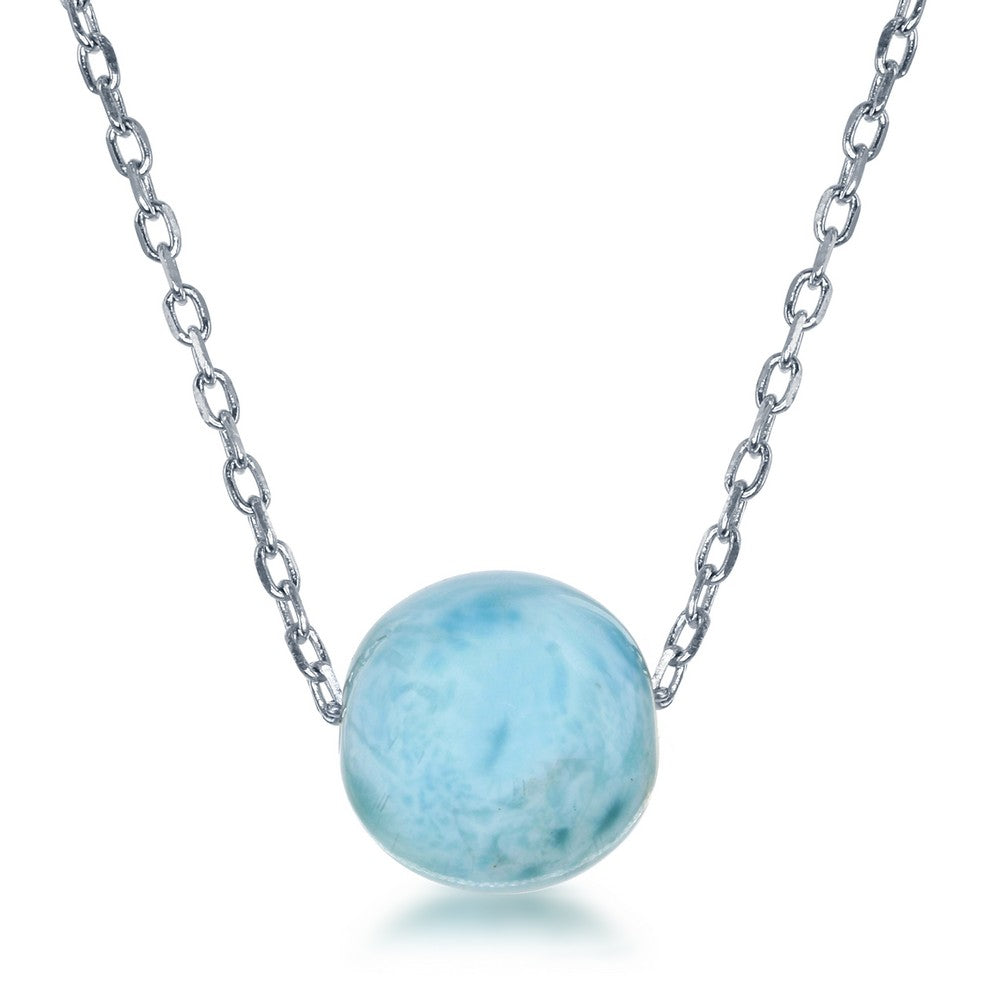 Sterling Silver 8mm Larimar Bead Necklace Necklaces