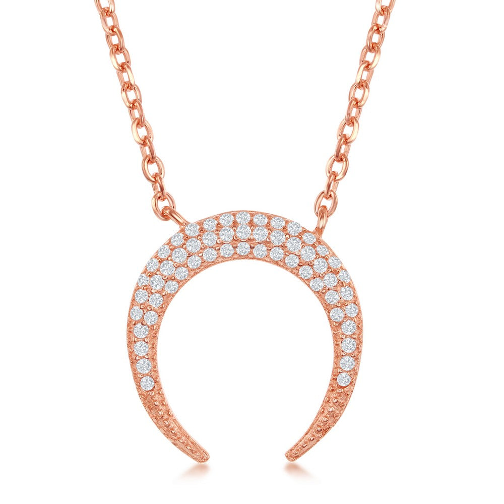 Sterling Silver Reverse Horn CZ Necklace - Rose Gold Plating Necklaces