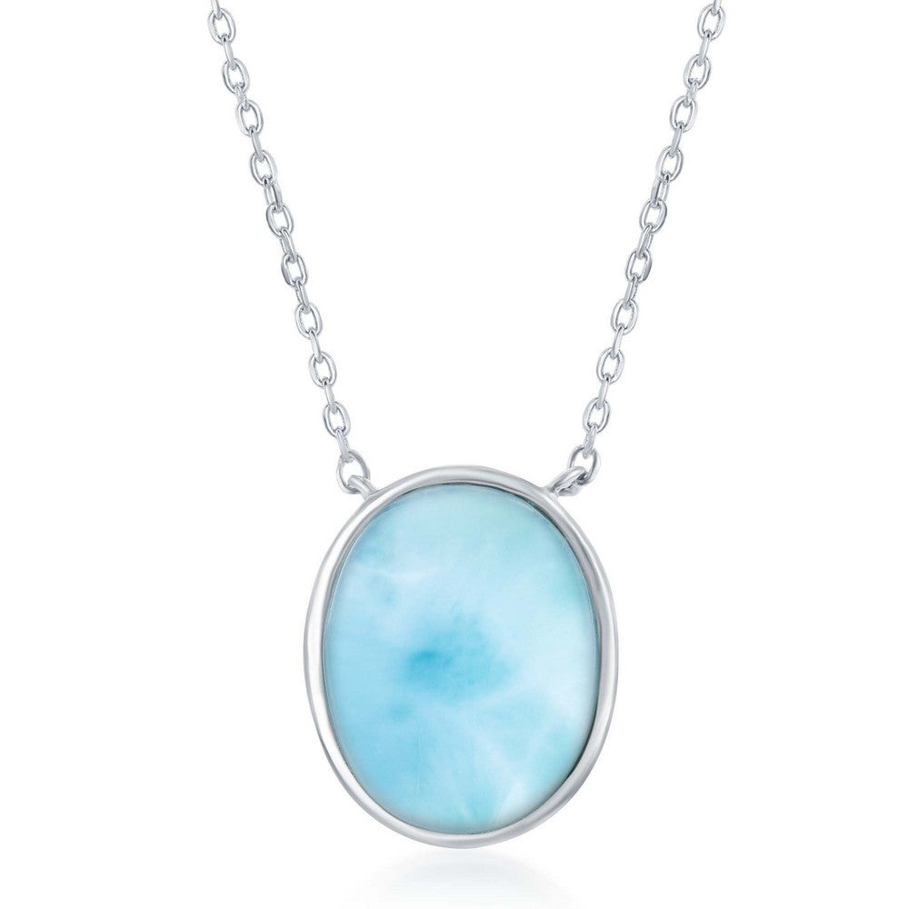 Sterling Silver Bezel Set Oval Larimar Necklace Necklaces